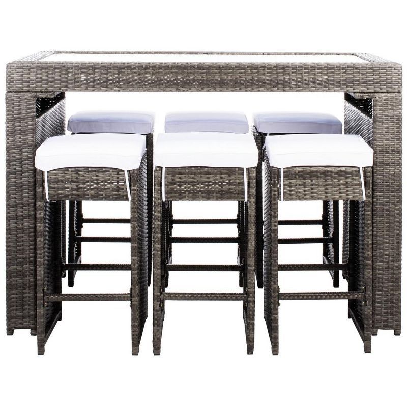 Hutton 7-Piece Gray Brown and White Outdoor Dining Set