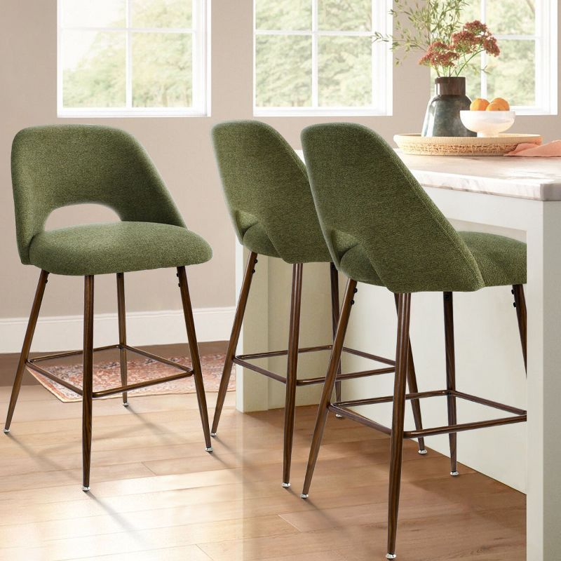 26-Inch Green Upholstered Counter Stools with Walnut Legs, Set of 3