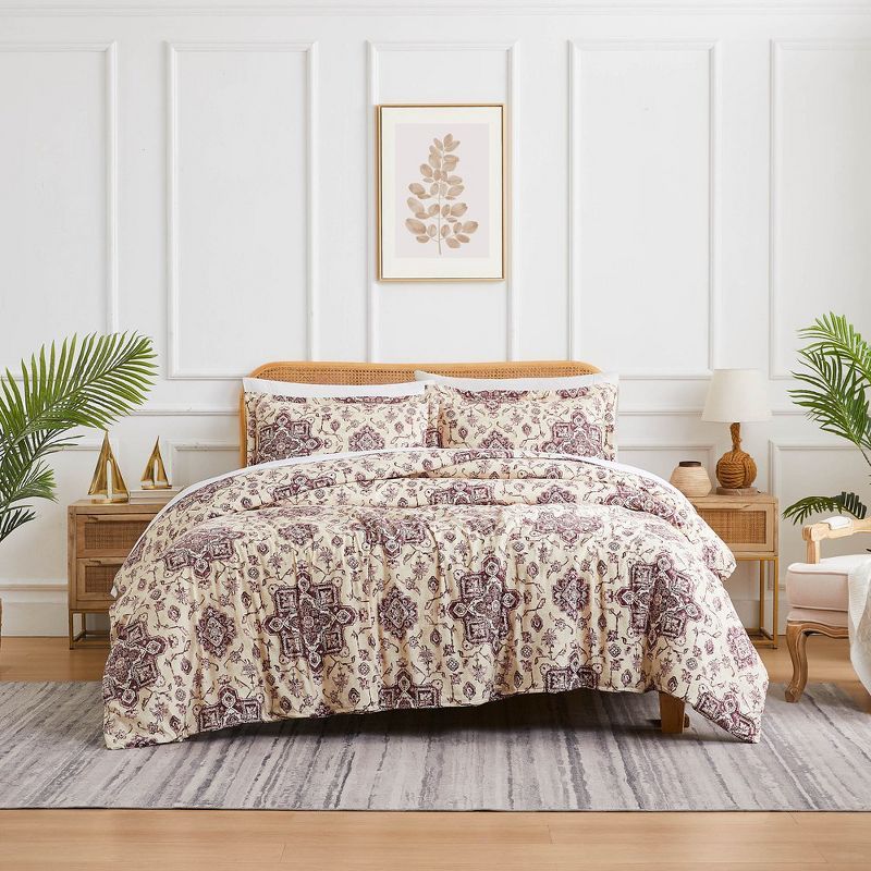 Eggplant Persian Print Ultra-Soft King/California King Duvet Cover Set