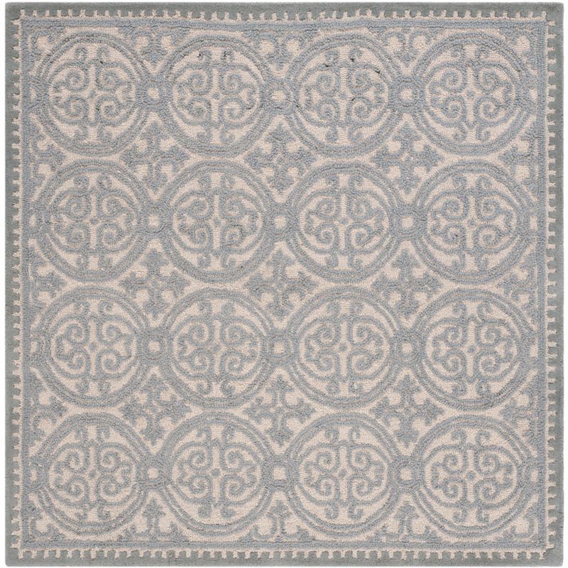 Handmade Blue Wool Tufted Square Area Rug 6'x6'