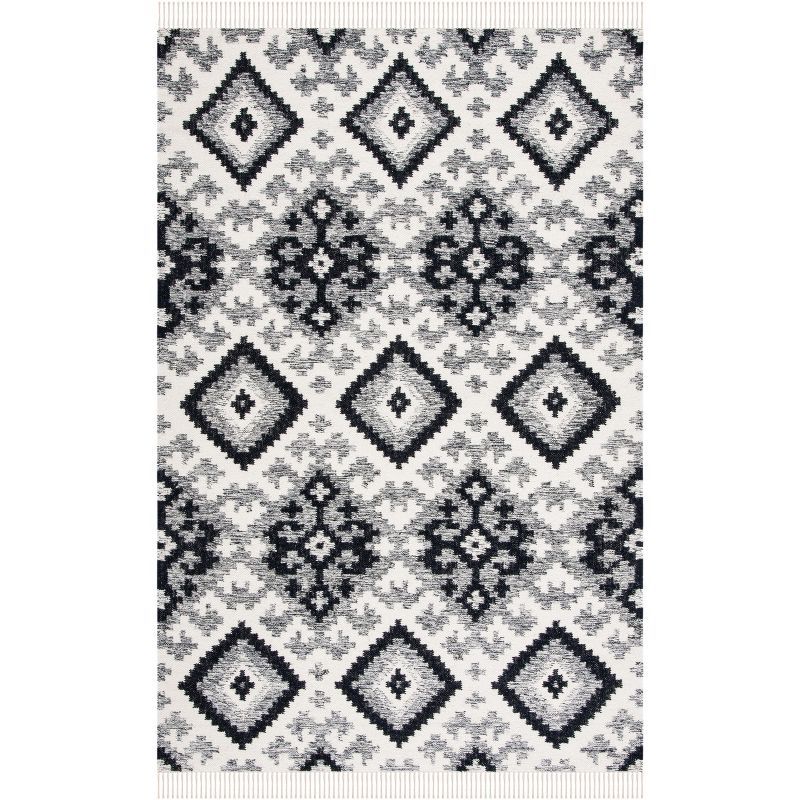 Bohemian Nomad Black Wool 4' x 6' Handwoven Flatweave Rug