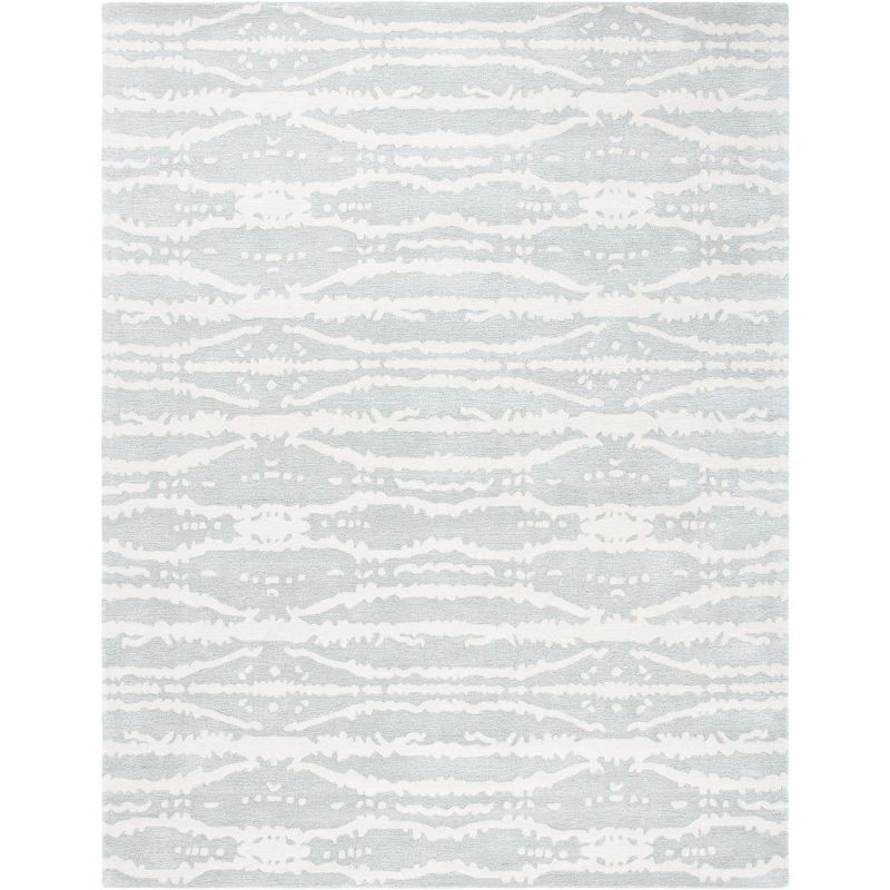 Light Grey and Ivory Hand-Tufted Wool and Viscose Area Rug