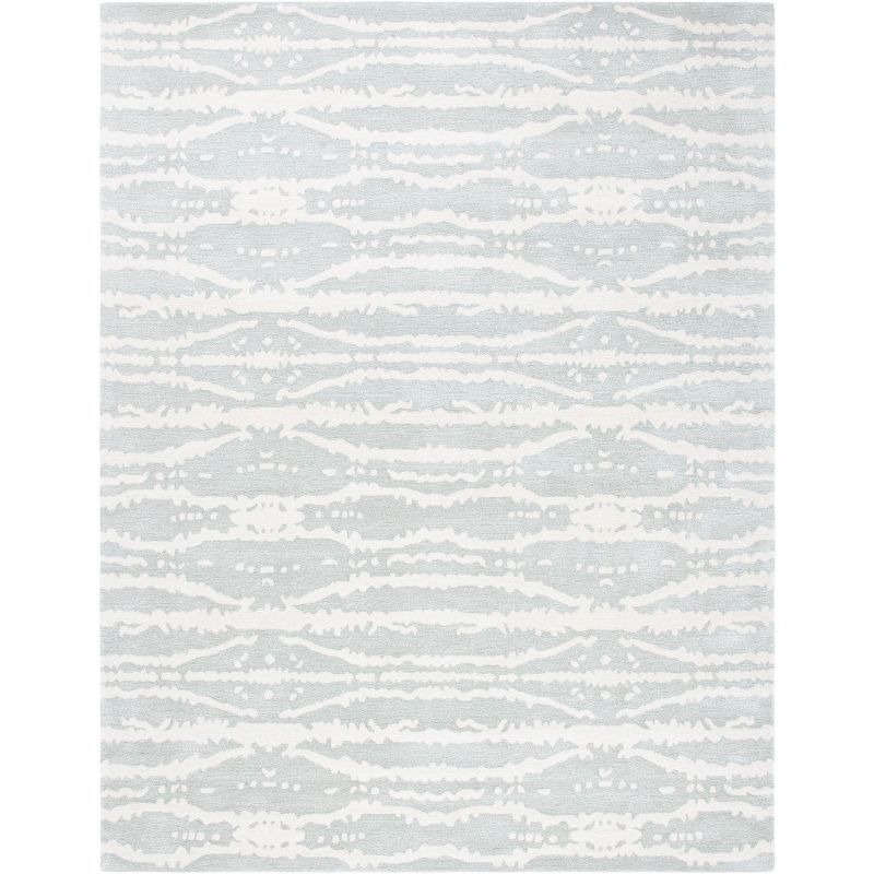 Light Grey and Ivory Hand-Tufted Wool and Viscose Area Rug