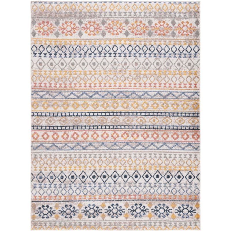 Ivory and Blue Rust Hand-Knotted Synthetic 5' x 8' Area Rug