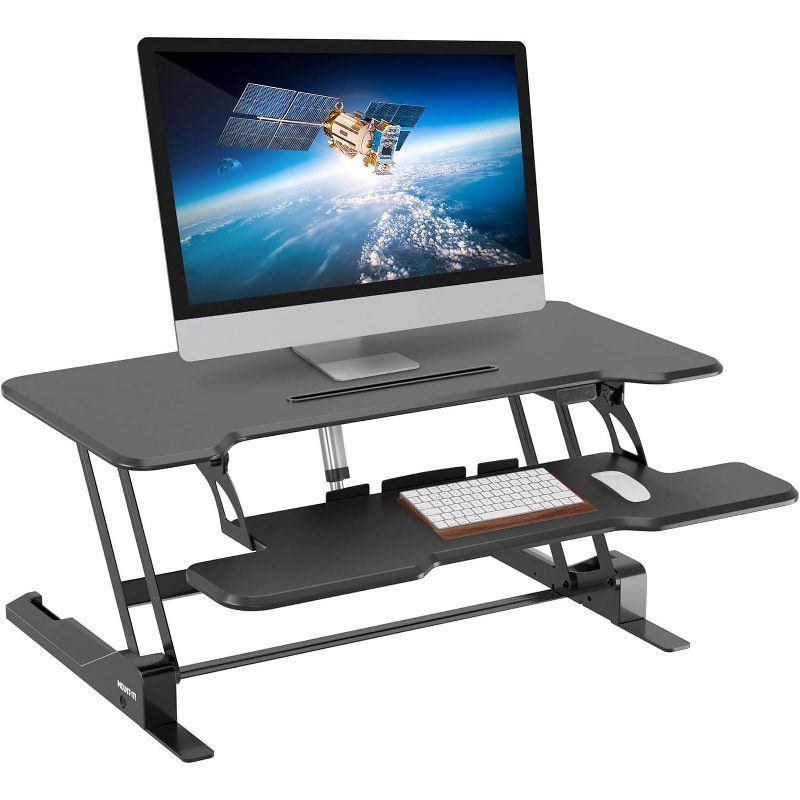 Black Electric Adjustable Standing Desk Converter with Keyboard Tray