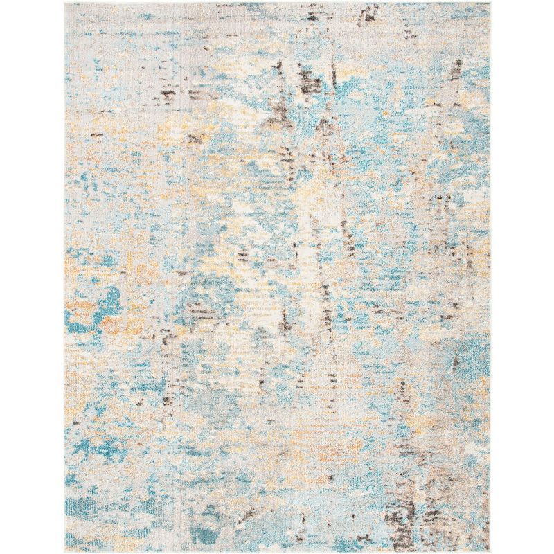 Gray and Blue Abstract 9' x 12' Synthetic Area Rug