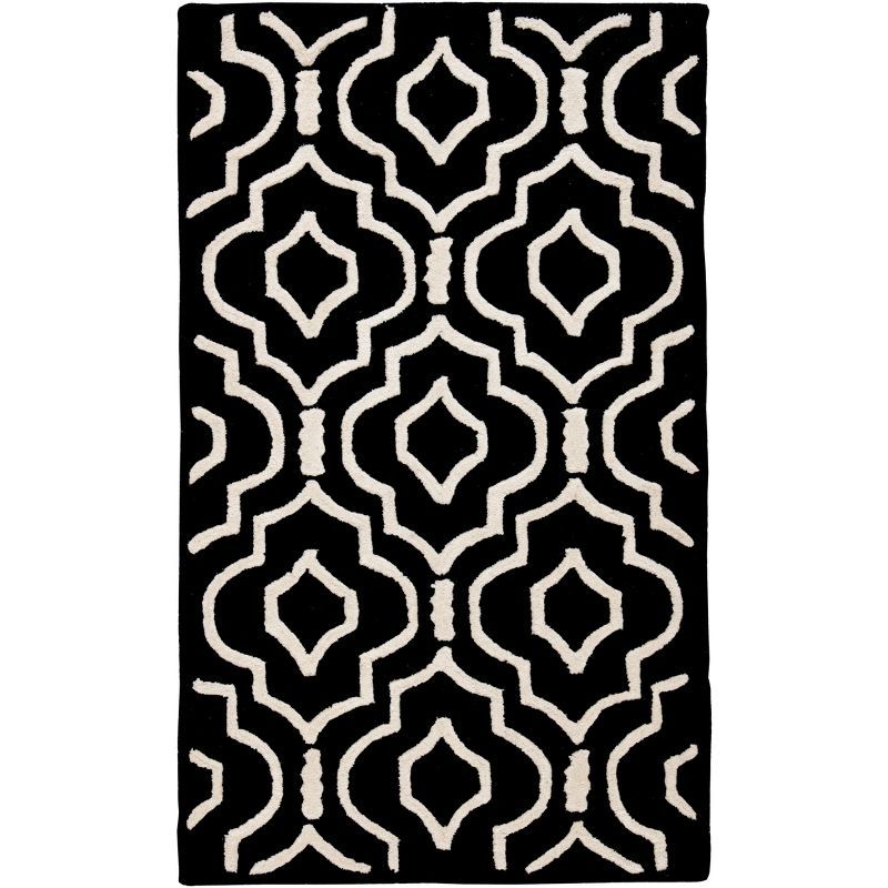 Elegant Cambridge Black & Ivory Hand-Tufted Wool Runner Rug
