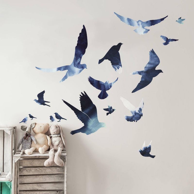 Blue Birds in Flight Peel and Stick Vinyl Wall Decals