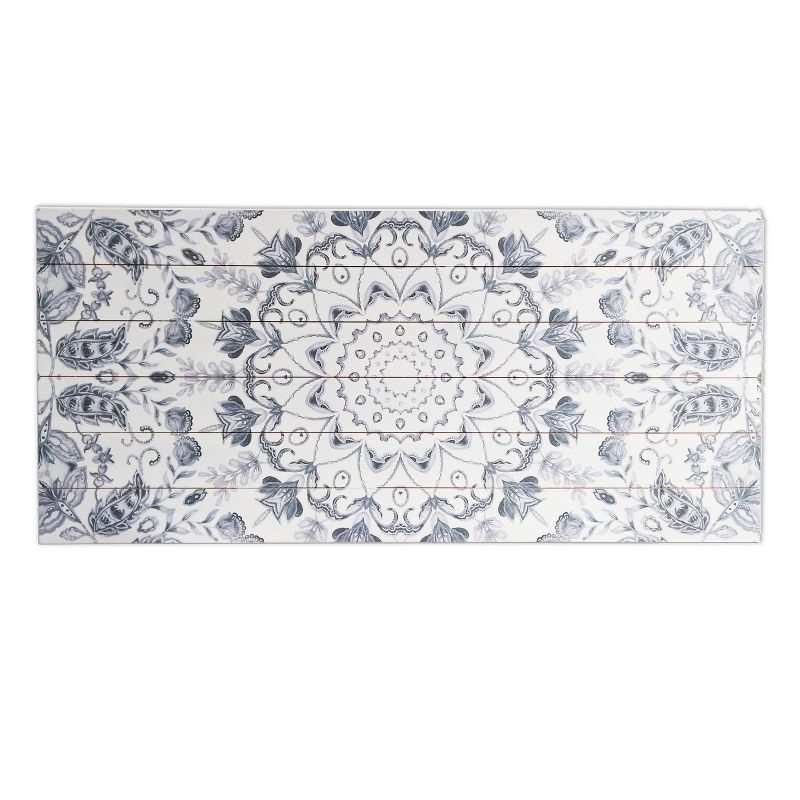 Gray and White Medallion Print Planked Wood Wall Art