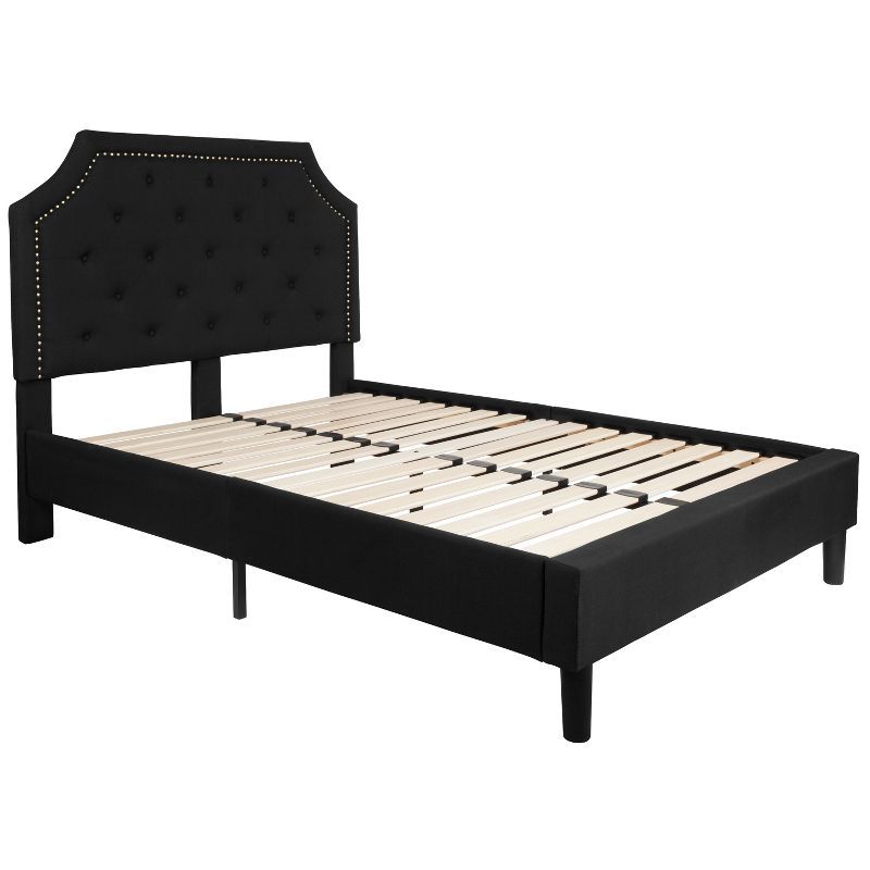 Elegant Full-Size Black Upholstered Platform Bed with Tufted Headboard