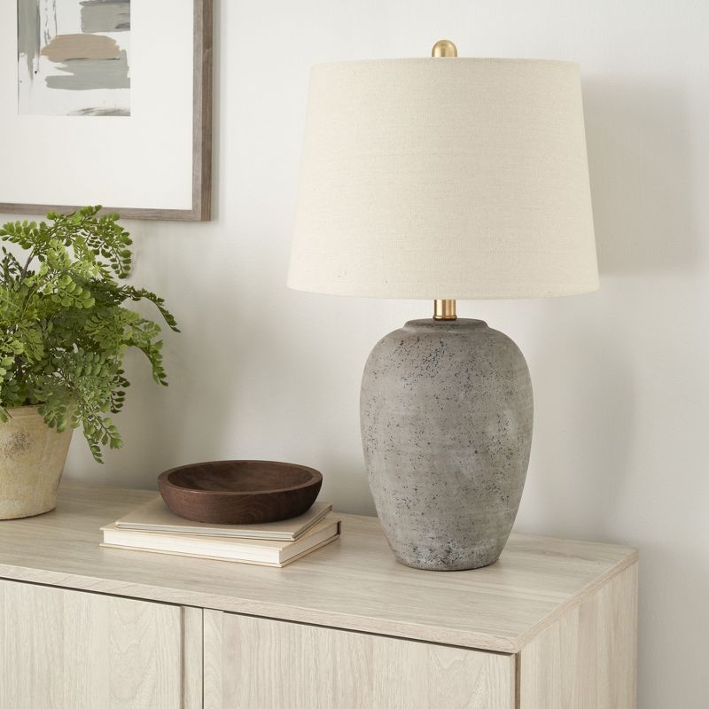 23" Earth Brown Ceramic Urn Table Lamp with Beige Shade