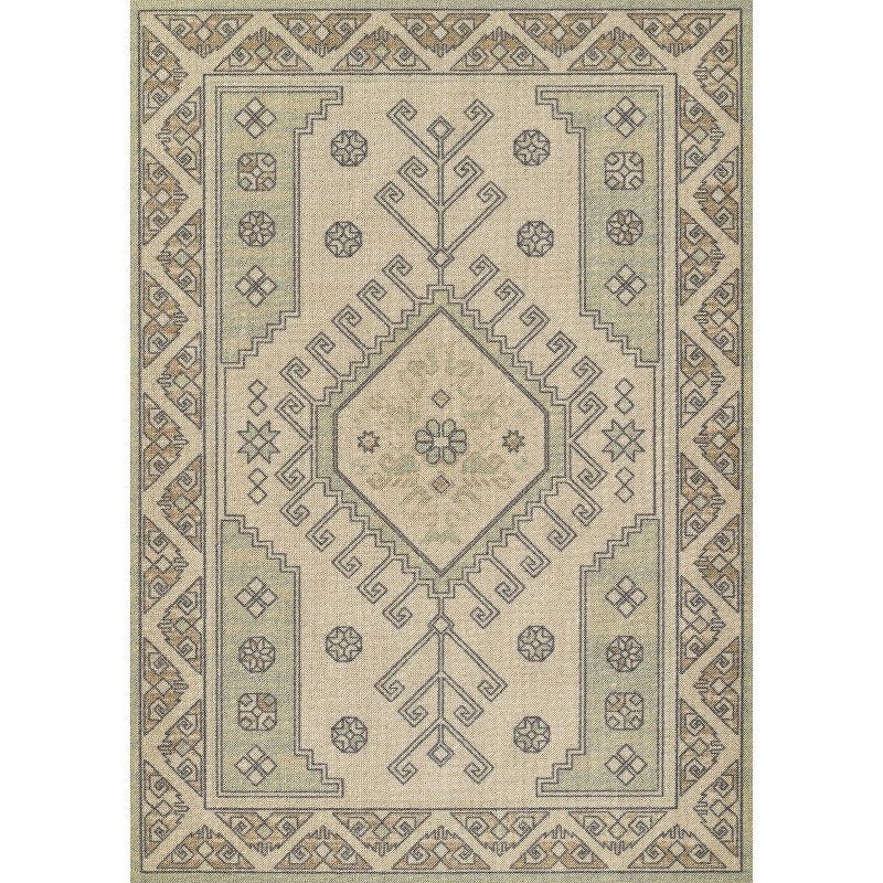Sage Green Medallion Wool and Synthetic Area Rug 7'9" x 9'10"