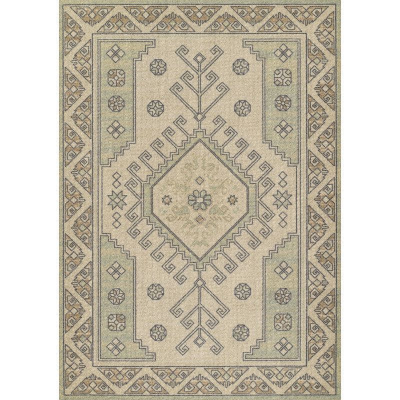 Sage Green Medallion Wool and Nylon Area Rug 3'3" x 5'