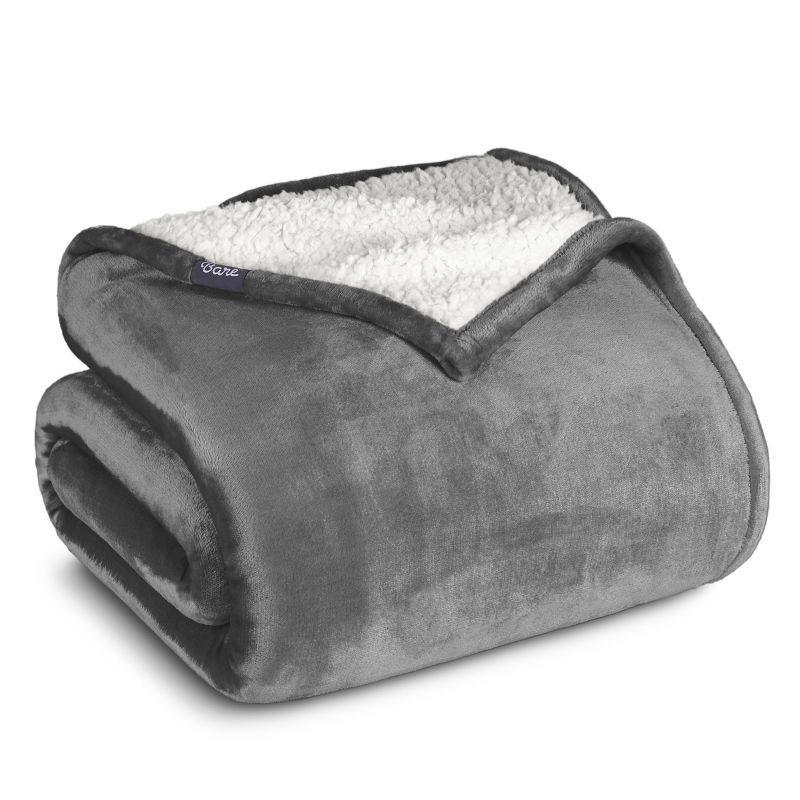 Full Gray Reversible Sherpa Fleece Blanket