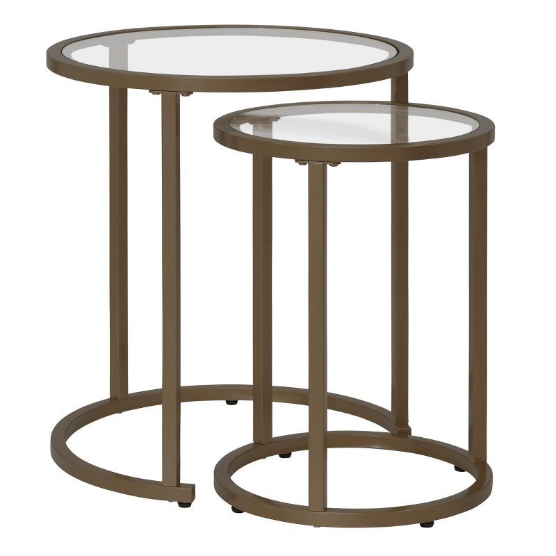 Bronze Round Metal and Glass Nesting Side Tables, Set of 2