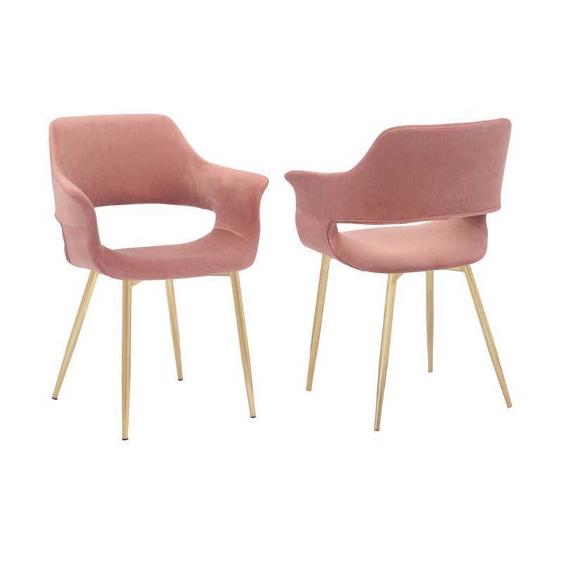 Elegant Pink Velvet Upholstered Arm Chair with Gold Metal Legs