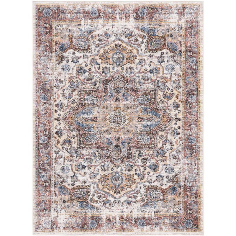 Ivory and Blue Rust Traditional 4' x 6' Synthetic Area Rug