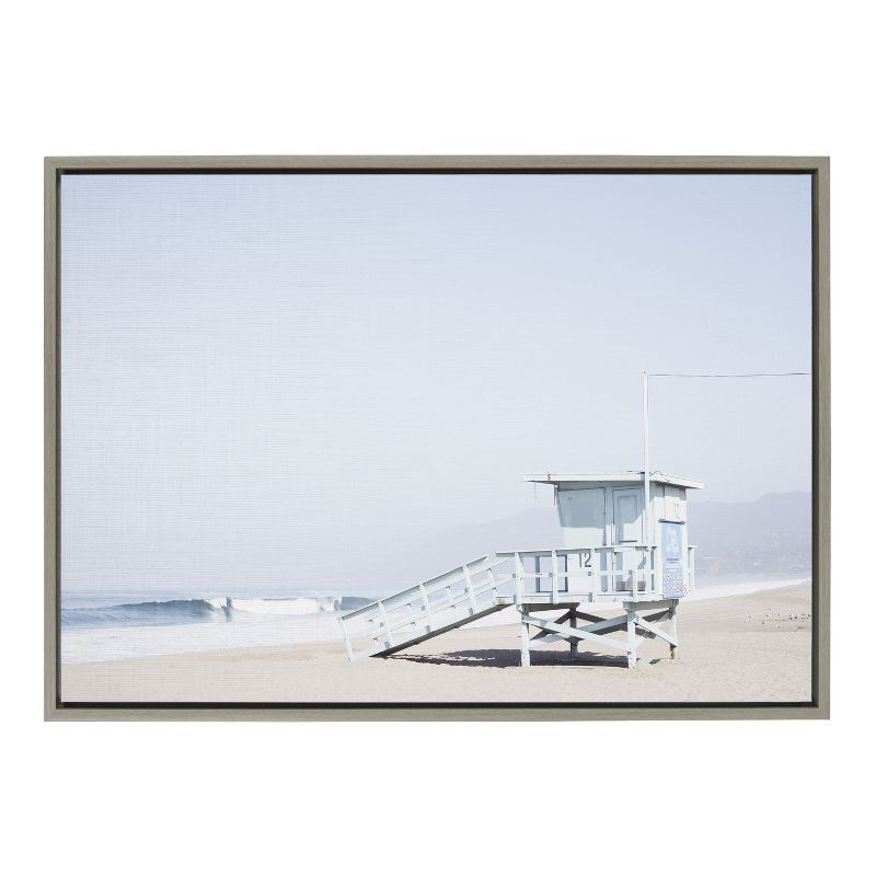 Pale Blue Lifeguard Tower Framed Canvas Print, 23x33