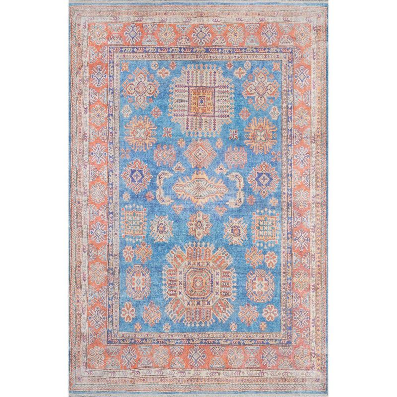 Chandler Blue and Orange Hand-Knotted Rectangular Rug