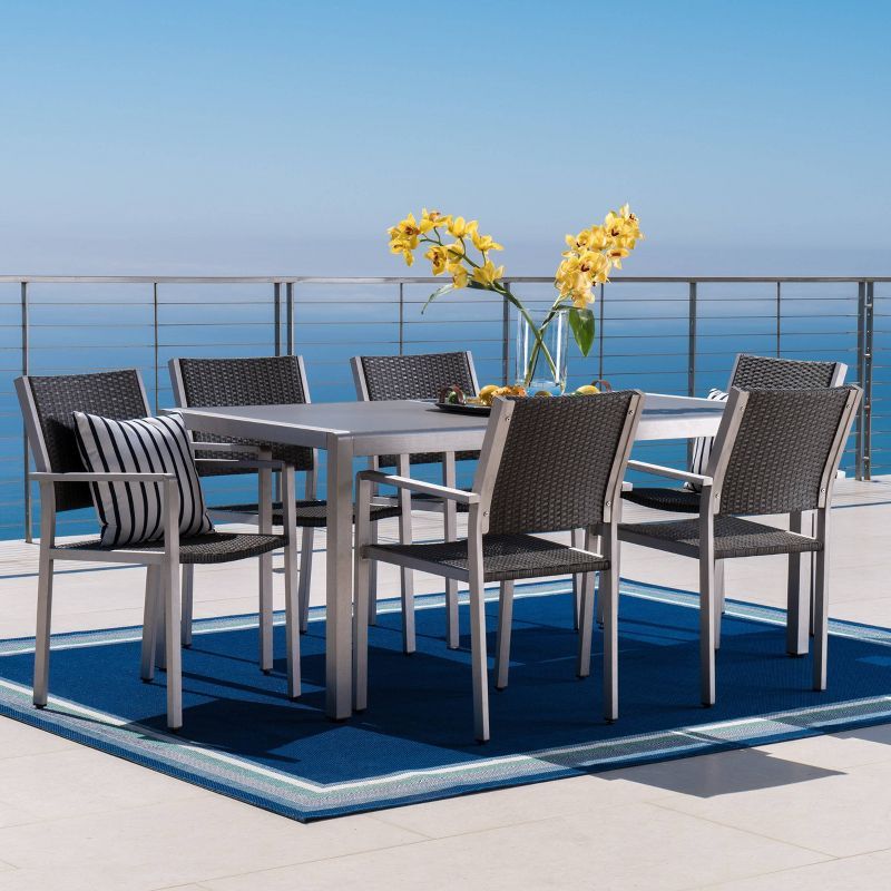 Cape Coral 7-Piece Aluminum & Wicker Outdoor Dining Set