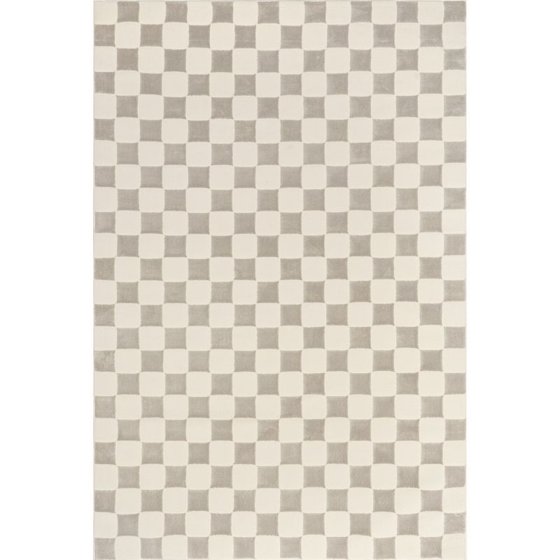 Cream Geometric Checkered 8' x 10' Synthetic Area Rug