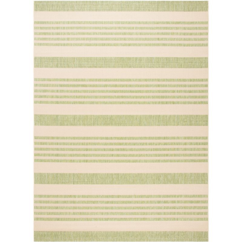 Beige and Sweet Pea Striped Easy-Care Synthetic Area Rug 6'7" x 9'6"