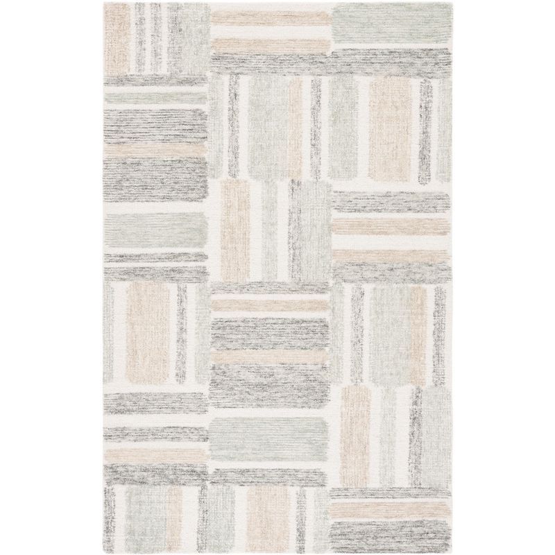 Ivory and Grey Hand-Tufted Wool Geometric Area Rug, 5' x 8'