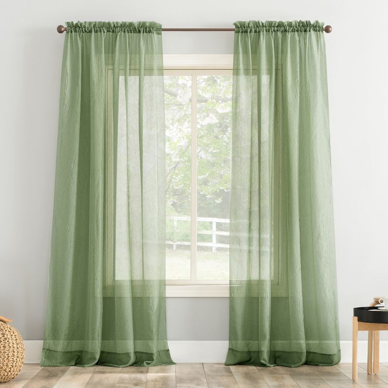 Sage Green Sheer Polyester Rod Pocket Curtain Panel, 51" x 84"