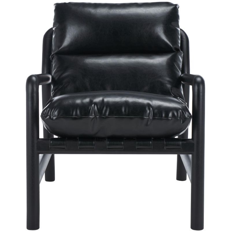 Claxon Black Faux Leather Wood Accent Chair