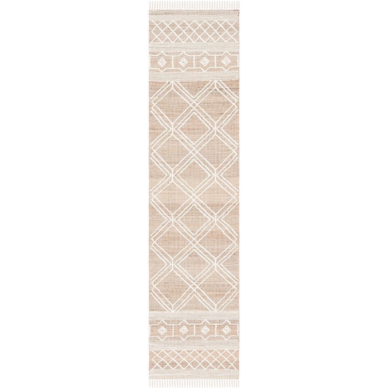 Ivory and Beige Handmade Flat Woven Wool Runner Rug