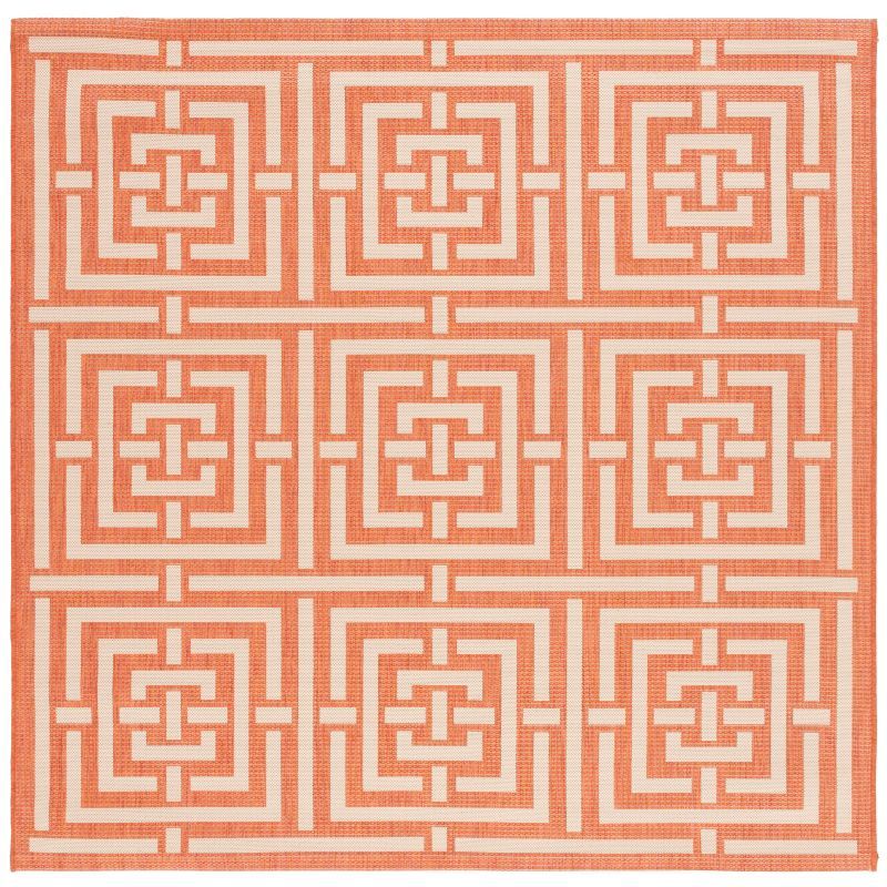 Terracotta and Cream Geometric Square Outdoor Area Rug