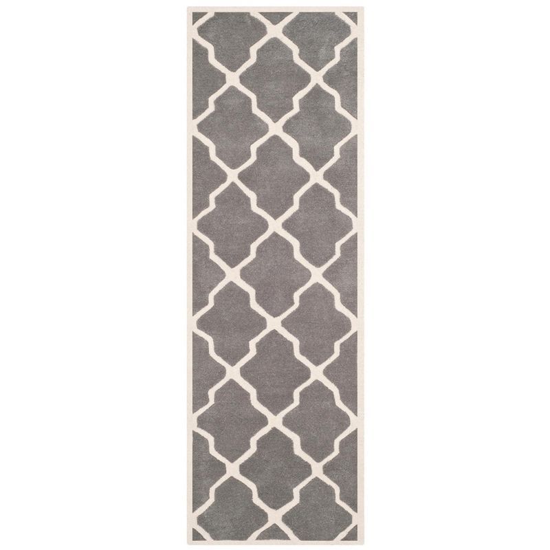 Dark Gray and Ivory Hand-Tufted Wool Runner Rug