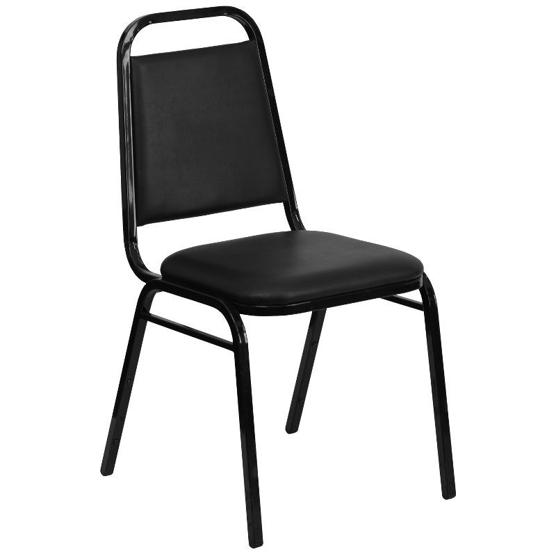 Elegant Trapezoidal Back Banquet Chair in Black Vinyl with Metal Frame