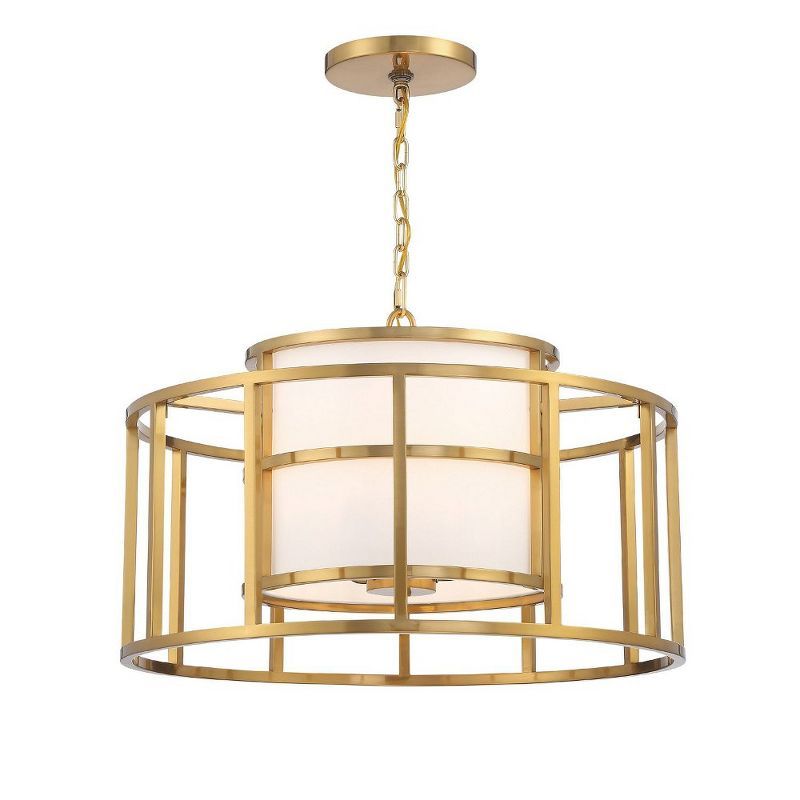 Luxe Gold Silk Drum Shade 5-Light Chandelier with White Accents