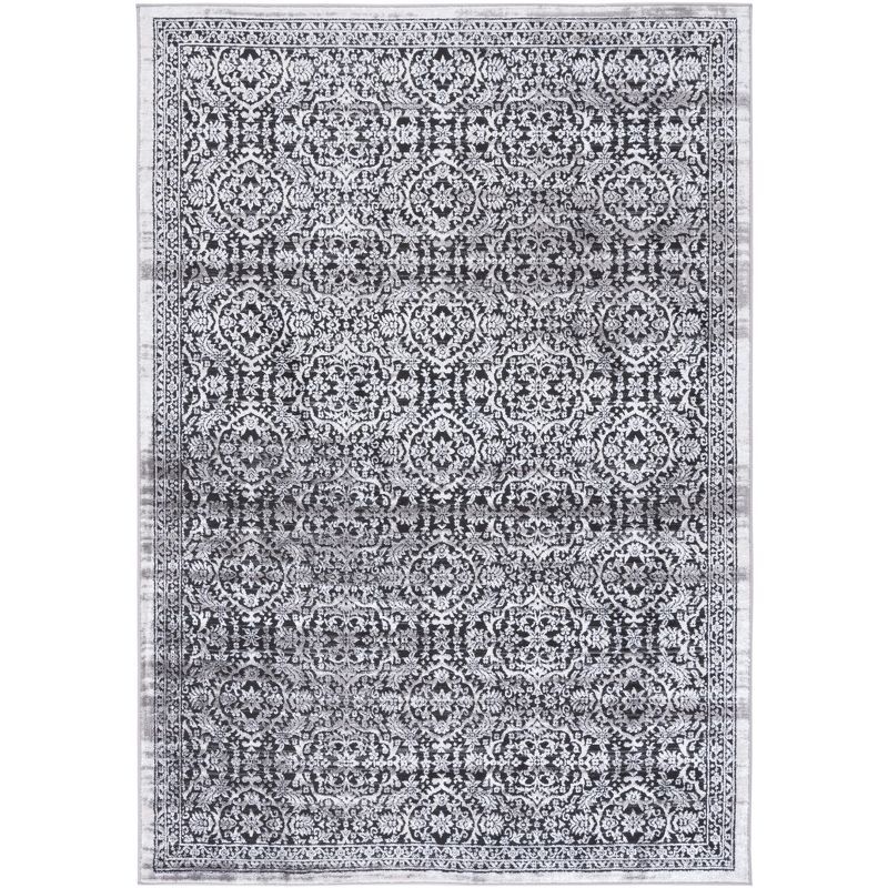 Charcoal and Ivory Synthetic Bohemian Area Rug