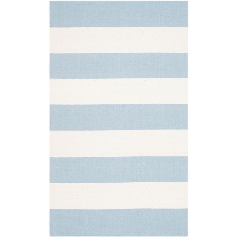 Sky Blue and Ivory Striped Handwoven Cotton Accent Rug, 2'6" x 4'
