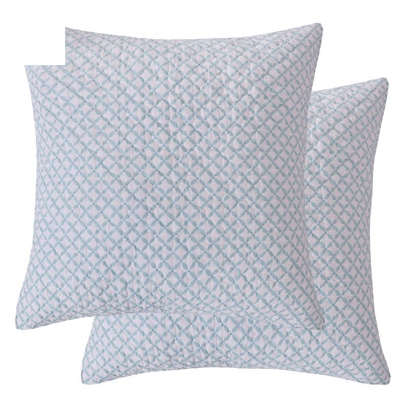 Cortona Geometric Checkered Blue and White Cotton Euro Sham Set