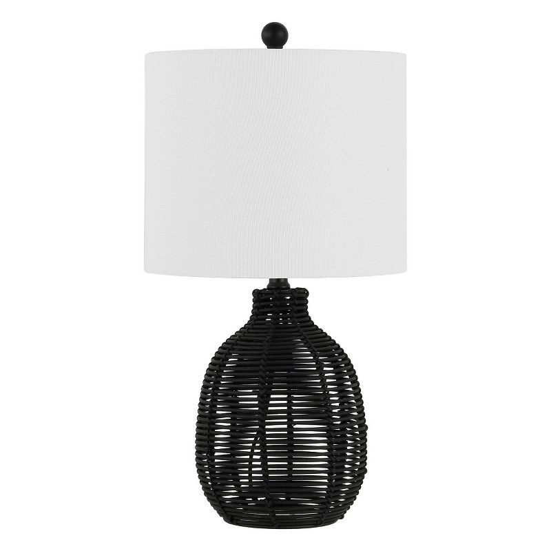23 Inch Black Rattan Table Lamp with White Cotton Shade