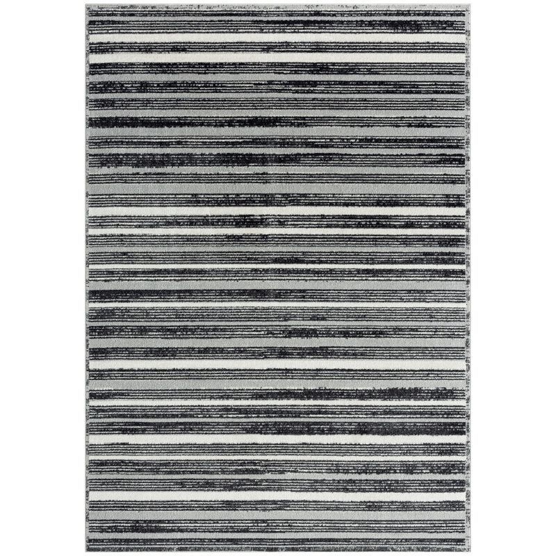 Everwash Light Grey/Charcoal Grey Striped Washable Area Rug, 6'6" x 9'2"