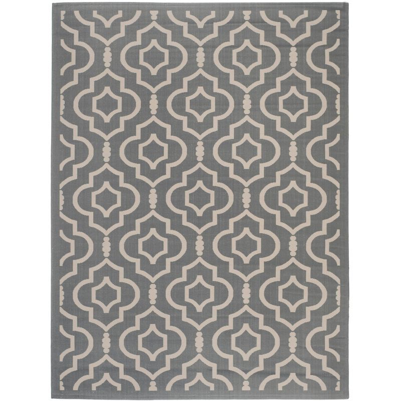 Anthracite and Beige Geometric 5' x 7' Outdoor Area Rug