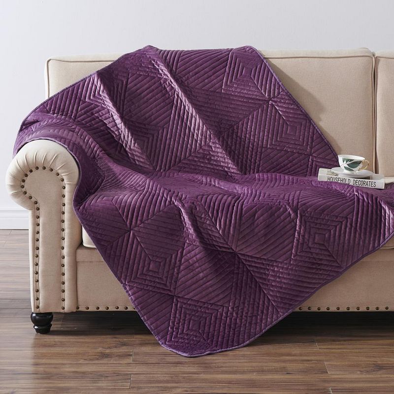 Riviera Mauve Velvet Quilted Modern Throw Blanket, 50x60 Inch