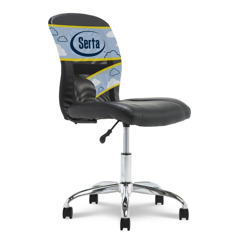 Sleek Black Faux Leather Armless Task Chair with Mesh Back