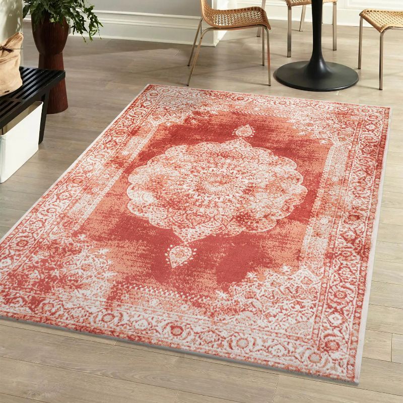 Peach/Ivory Reversible Rectangular Synthetic 4' x 6' Area Rug