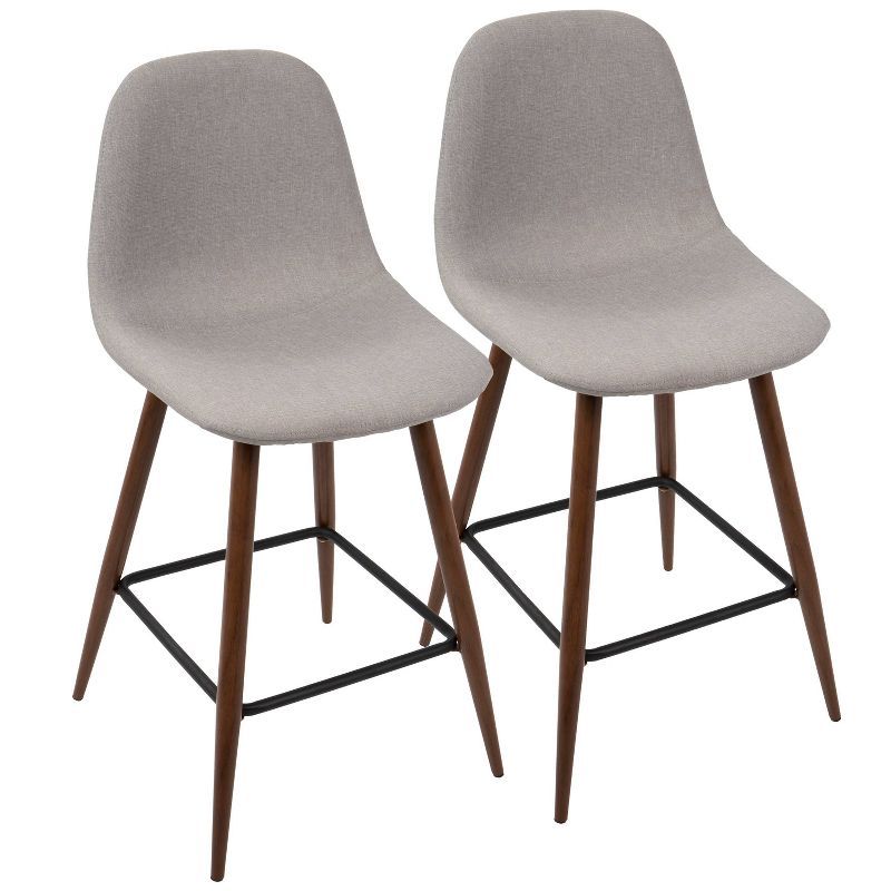 Set of 2 Gray Upholstered Walnut Counter Stools