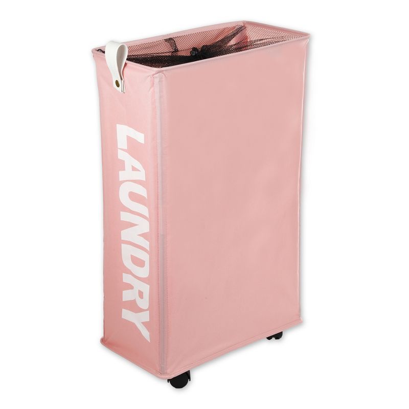 Pink Oxford Fabric Upright Laundry Hamper with Wheels