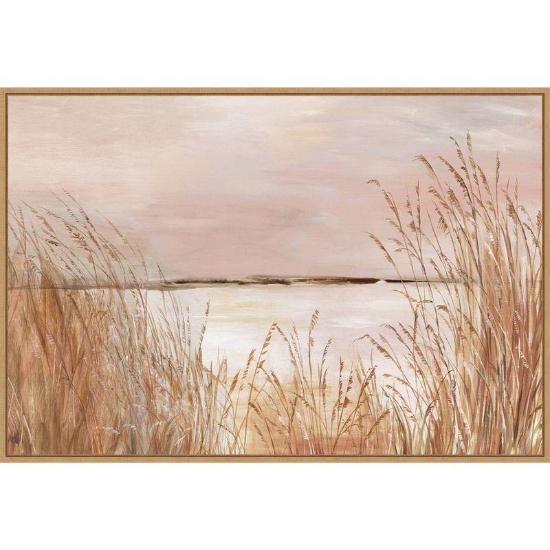 Golden Pink Beach Landscape Canvas Print with Float Frame