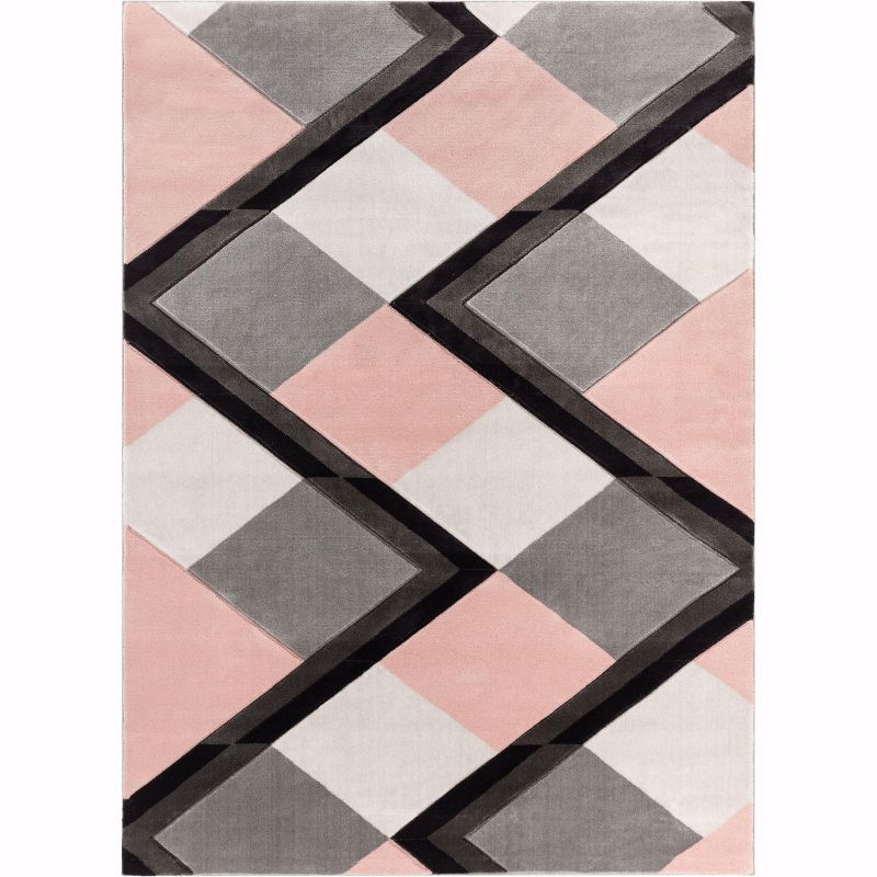 Blush Pink and Gray Geometric Synthetic Area Rug 5' x 7'