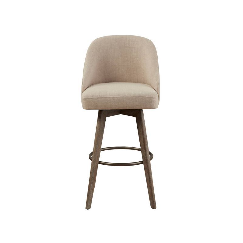 Sand Upholstered Swivel Counter Height Barstool with Wood Legs