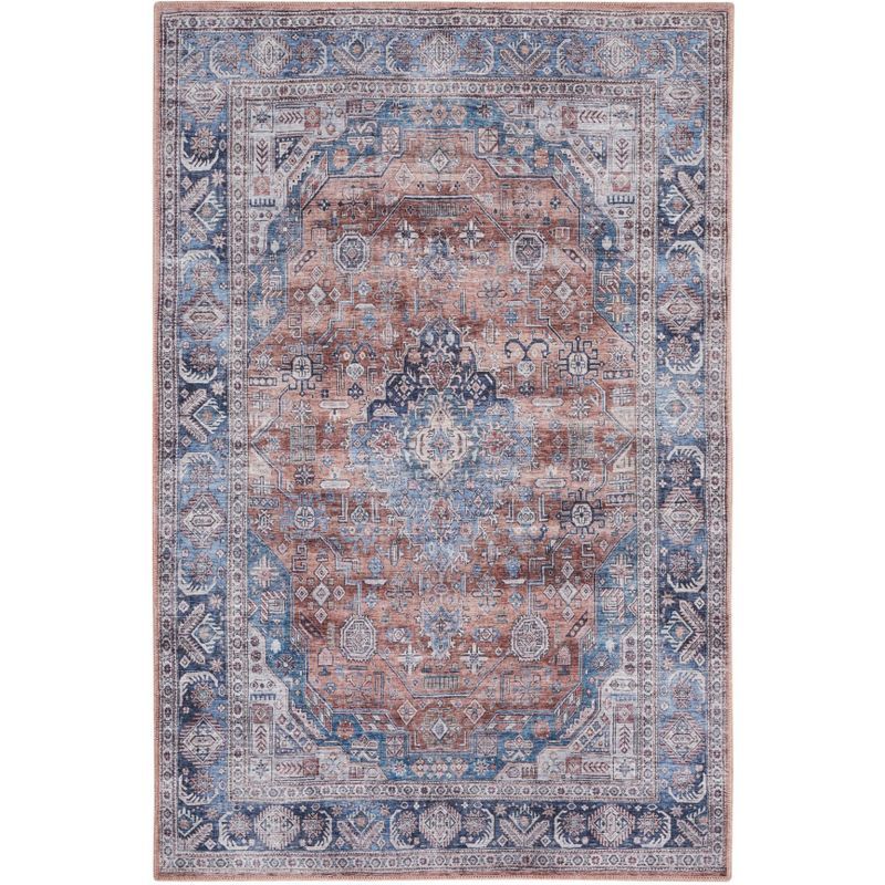 Vintage Charm Blue Multi 4' x 6' Flat Woven Washable Wool Blend Rug