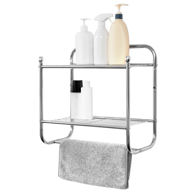 Chrome Metal 2-Tier Wall Shelf with Towel Bar